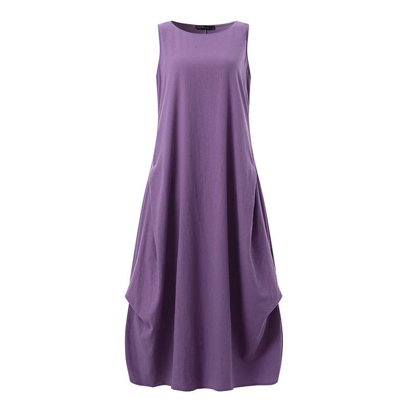 ZANZEA Oversized Cotton Maxi Dress for Women - Casual Sleeveless Summer Style