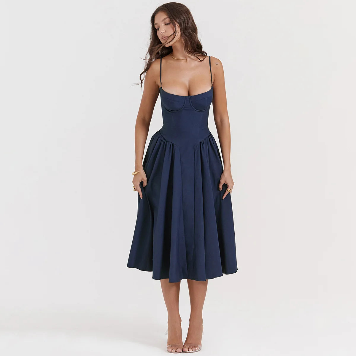 Elegant Backless Spaghetti Strap Midi Dress for Women