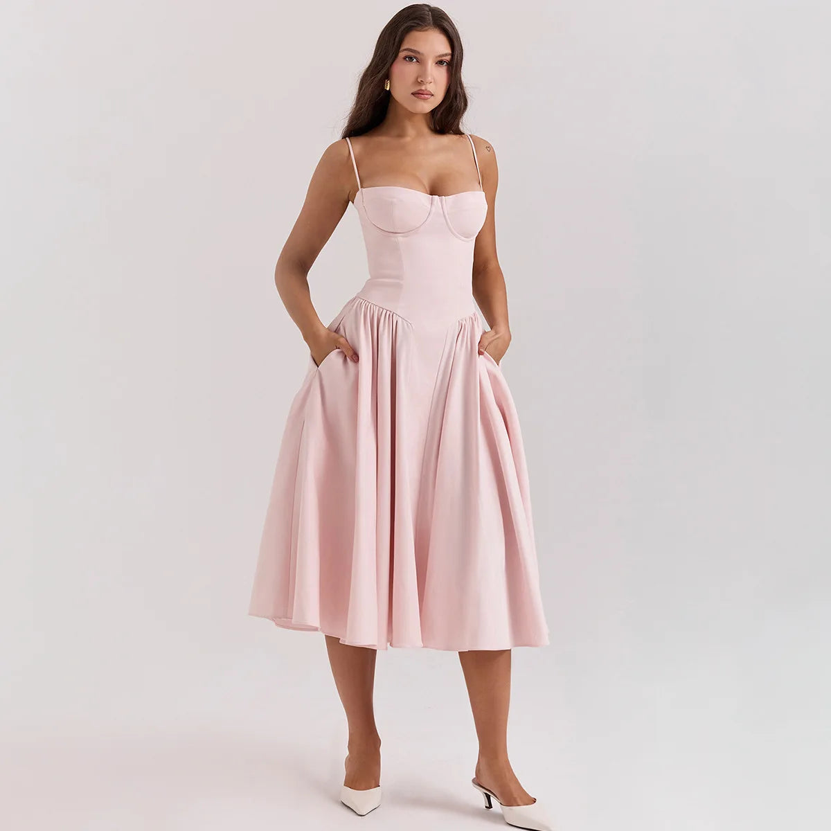 Elegant Backless Spaghetti Strap Midi Dress for Women