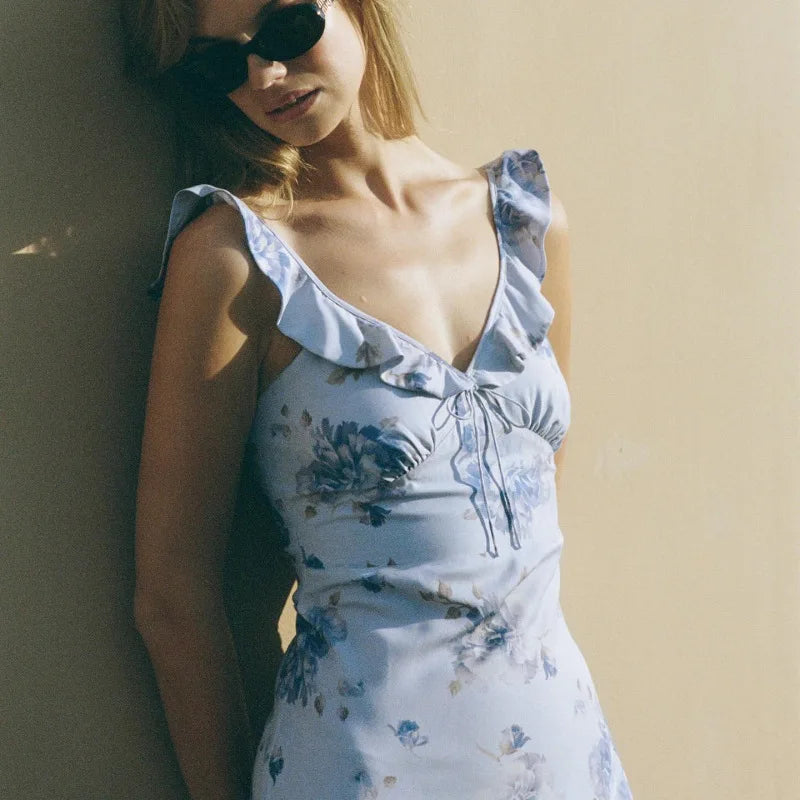 Cryptographic Floral Print Plunge Maxi Dress