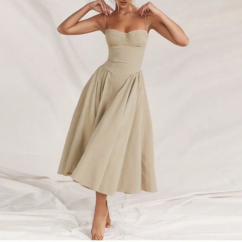 Elegant Backless Spaghetti Strap Midi Dress for Women
