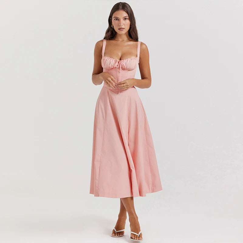Suninheart Floral Print Midi Dress with Slit and Lace-Up Detail