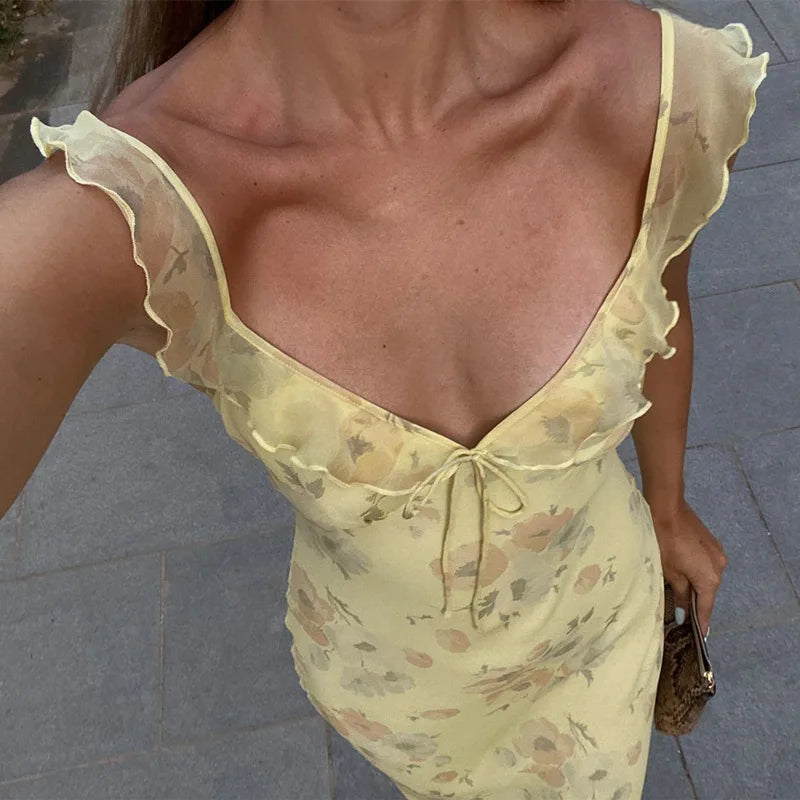 Cryptographic Floral Print Plunge Maxi Dress