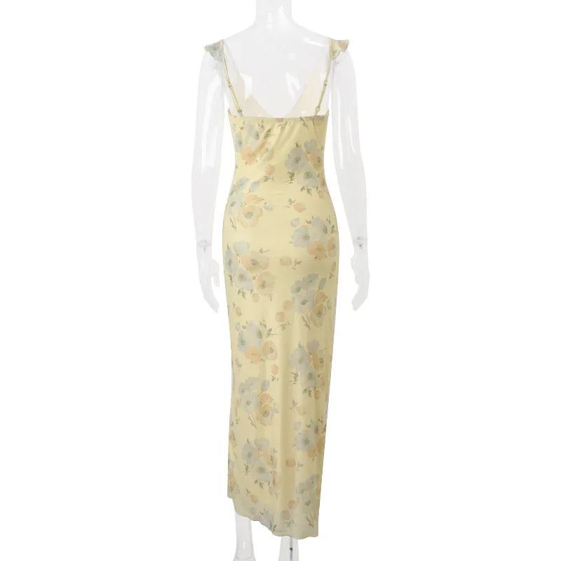 Cryptographic Floral Print Plunge Maxi Dress