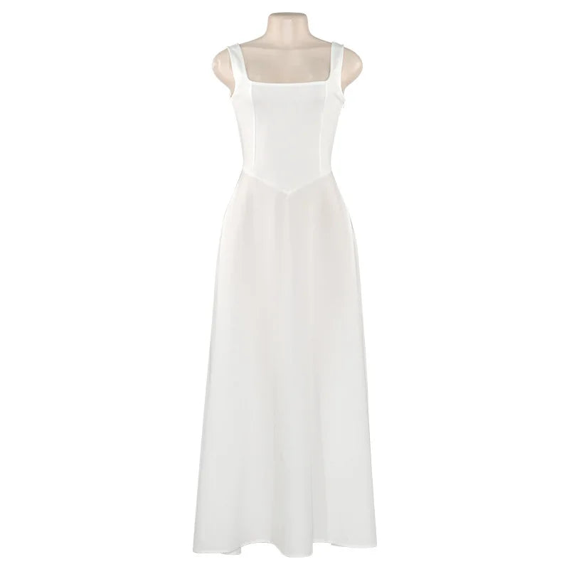 Julissa MO Sexy Square Collar Maxi Dress with Spaghetti Straps