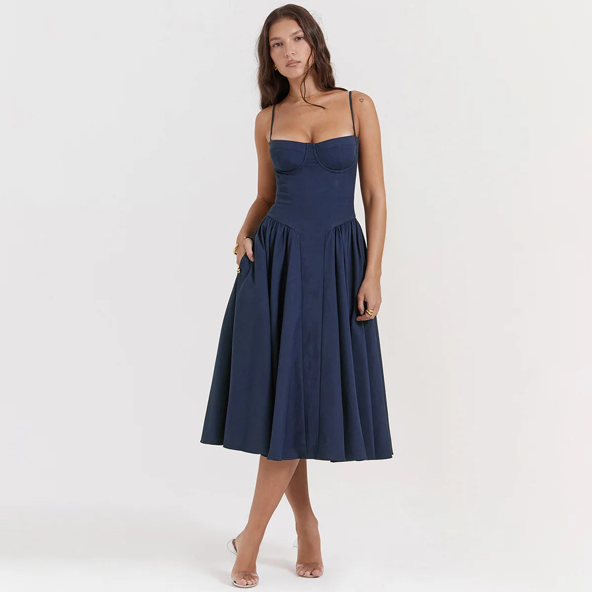 Elegant Backless Spaghetti Strap Midi Dress for Women