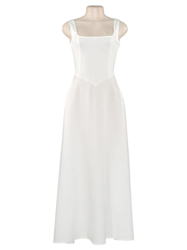 Julissa MO Sexy Square Collar Maxi Dress with Spaghetti Straps