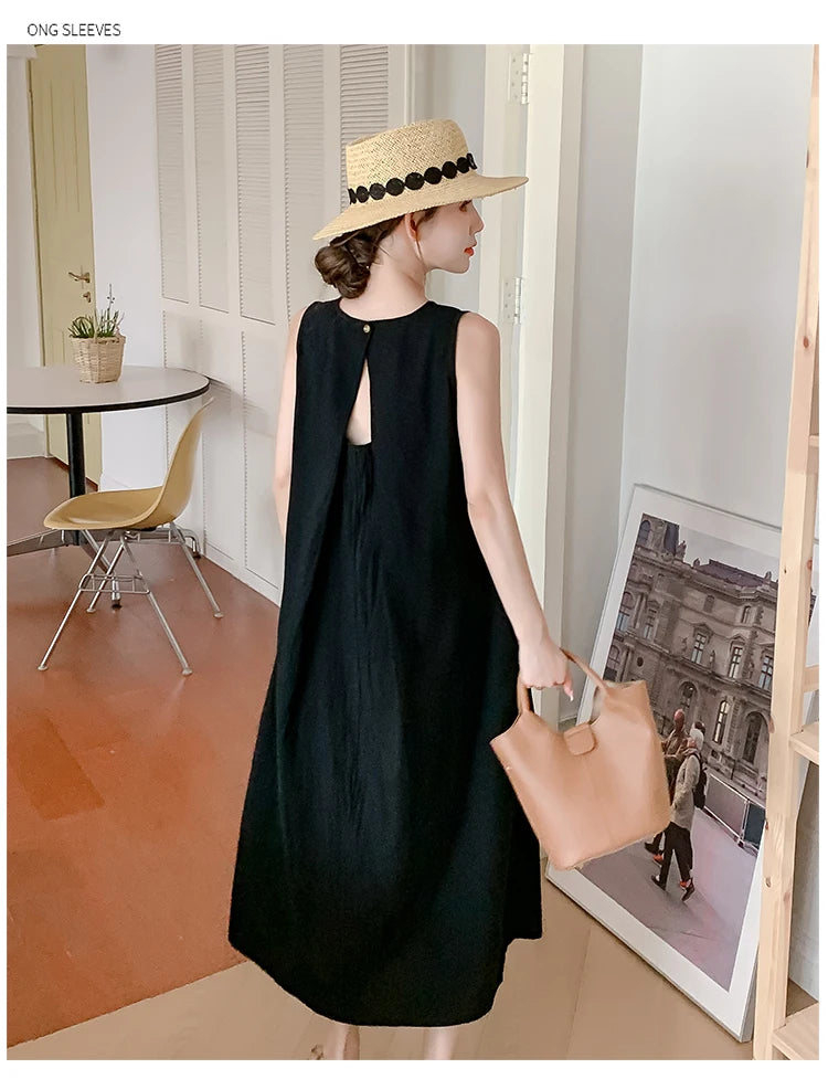 NYFS 2025 Summer Loose Cotton A-Line Backless Dress for Women (L-4XL)