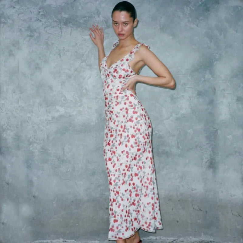 Cryptographic Floral Print Plunge Maxi Dress