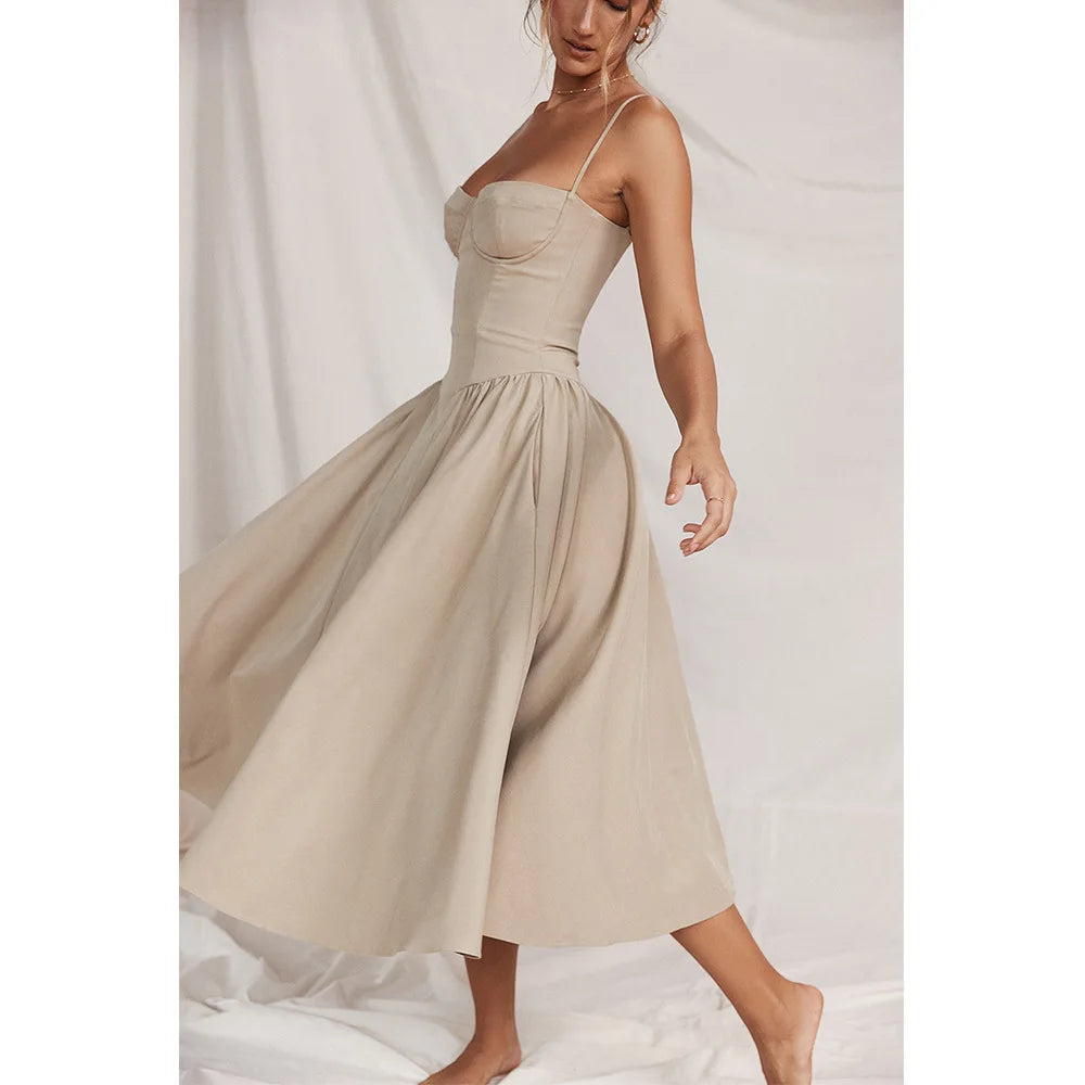 Elegant Backless Spaghetti Strap Midi Dress for Women
