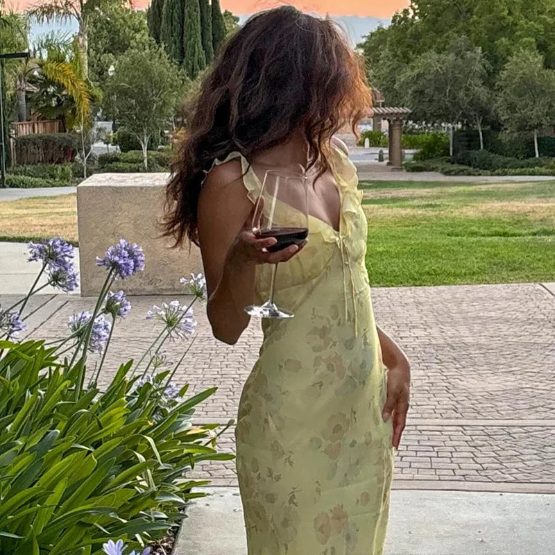 Cryptographic Floral Print Plunge Maxi Dress