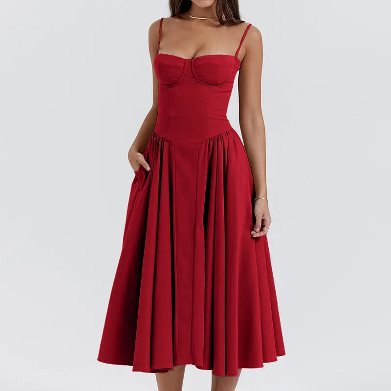 Elegant Backless Spaghetti Strap Midi Dress for Women
