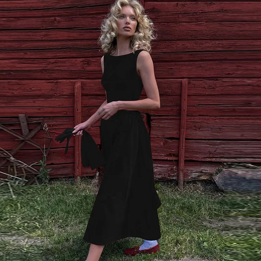 Suninheart 2025 Elegant Red Sleeveless Midi Dress