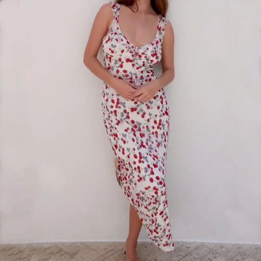 Cryptographic Floral Print Plunge Maxi Dress