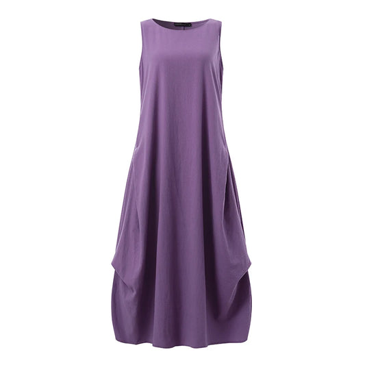 ZANZEA Oversized Cotton Maxi Dress for Women - Casual Sleeveless Summer Style