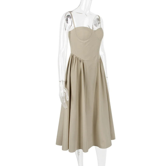 Elegant Backless Spaghetti Strap Midi Dress for Women