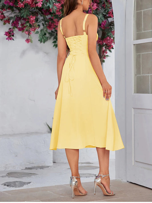 NewAsia Women's Adjustable Straps Cut Out Midi Corset Dress