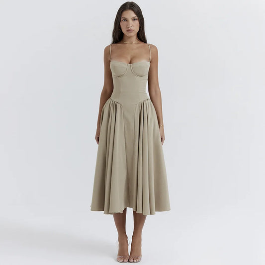 Elegant Backless Spaghetti Strap Midi Dress for Women