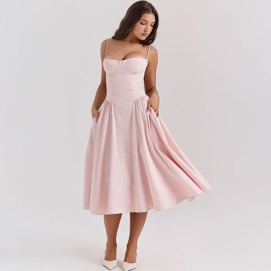 Elegant Backless Spaghetti Strap Midi Dress for Women