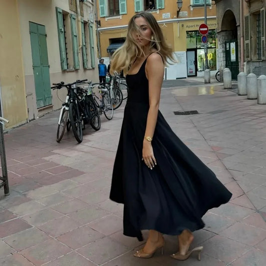 Julissa MO Sexy Square Collar Maxi Dress with Spaghetti Straps