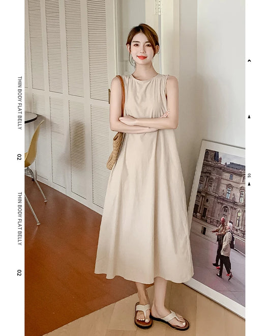 NYFS 2025 Summer Loose Cotton A-Line Backless Dress for Women (L-4XL)