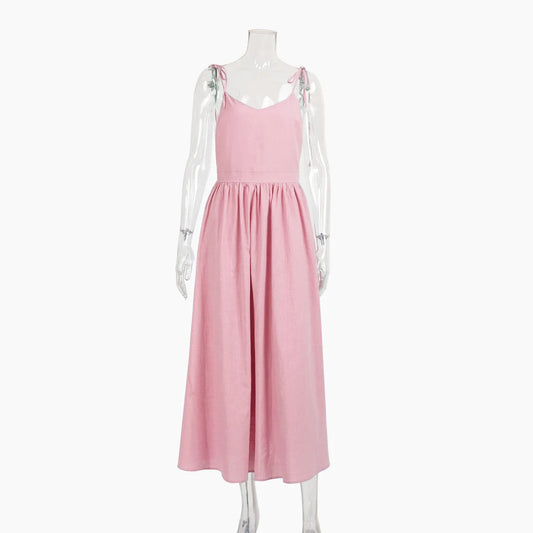 Bornladies Vintage A-line Cotton V-neck Sling Dress