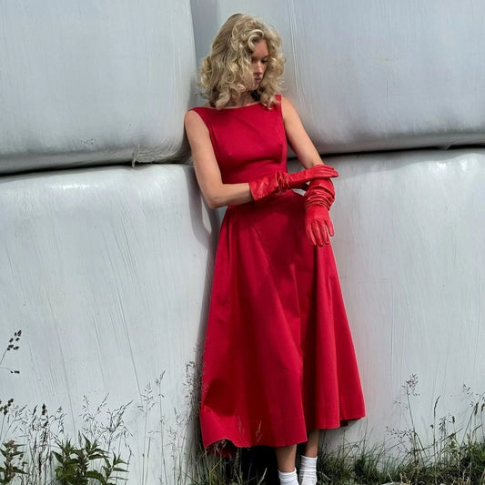 Suninheart 2025 Elegant Red Sleeveless Midi Dress