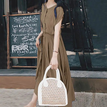 ZANZEA Women’s Elegant Mid-Calf Casual Dress with Belt