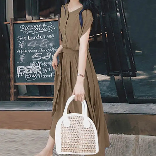 ZANZEA Women’s Elegant Mid-Calf Casual Dress with Belt