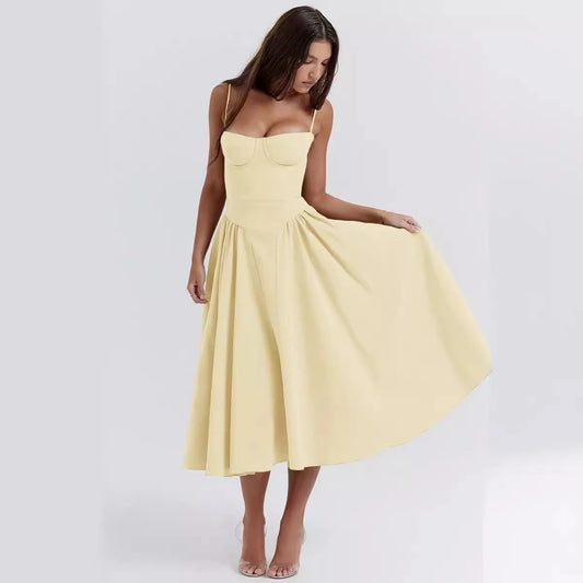 Elegant Backless Spaghetti Strap Midi Dress for Women