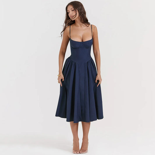 Elegant Backless Spaghetti Strap Midi Dress for Women