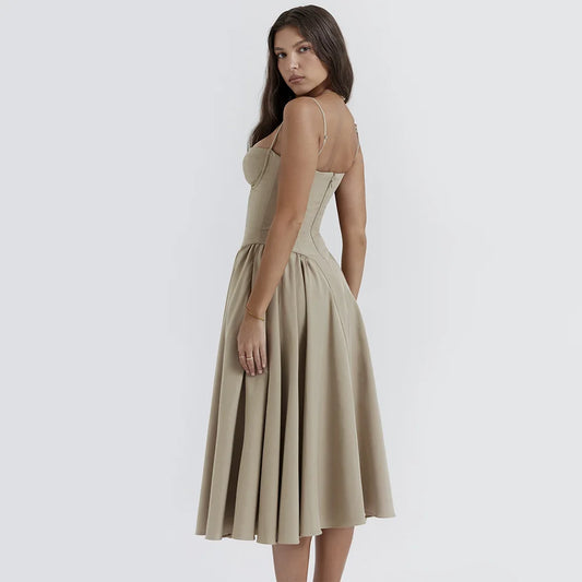 Elegant Backless Spaghetti Strap Midi Dress for Women