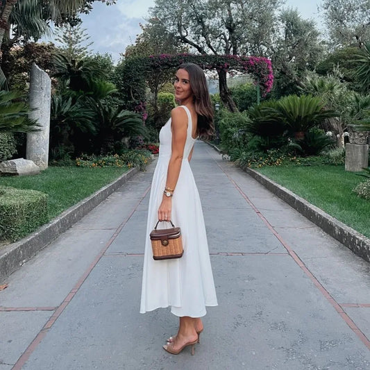 Julissa MO Sexy Square Collar Maxi Dress with Spaghetti Straps