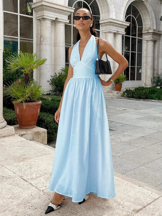 Bornladies V-Neck Cotton Camisole Dress with Waist Cinch