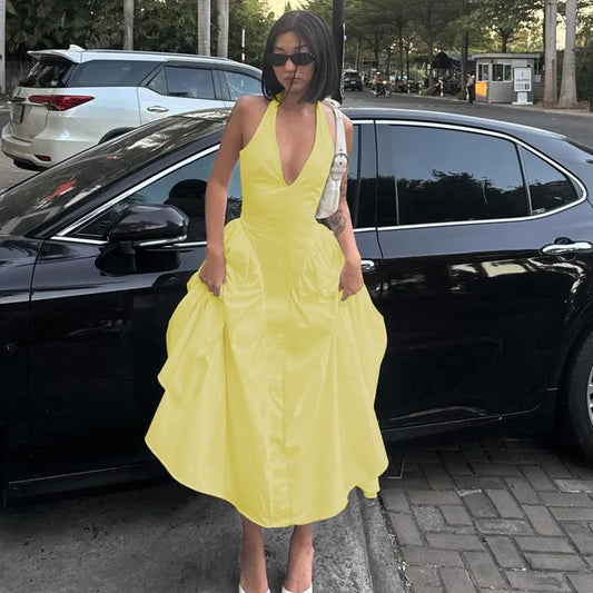 Elegant V-Neck Backless Maxi Dress for Women