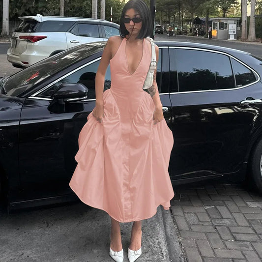 Elegant V-Neck Backless Maxi Dress for Women