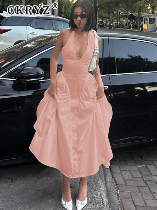 Elegant V-Neck Backless Maxi Dress for Women