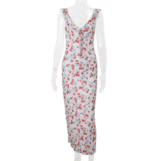 Cryptographic Floral Print Plunge Maxi Dress