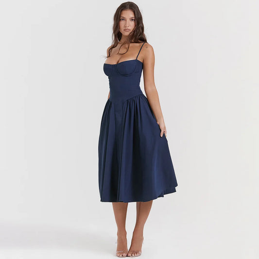 Elegant Backless Spaghetti Strap Midi Dress for Women