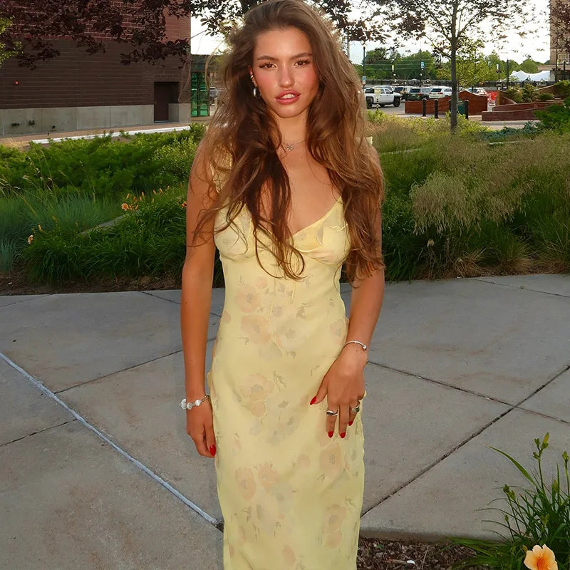 Cryptographic Floral Print Plunge Maxi Dress