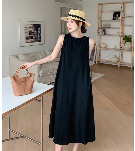 NYFS 2025 Summer Loose Cotton A-Line Backless Dress for Women (L-4XL)