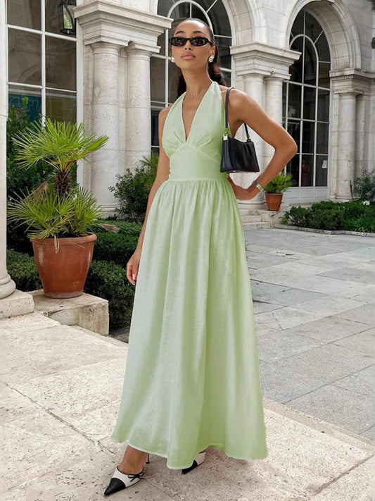 Bornladies V-Neck Cotton Camisole Dress with Waist Cinch