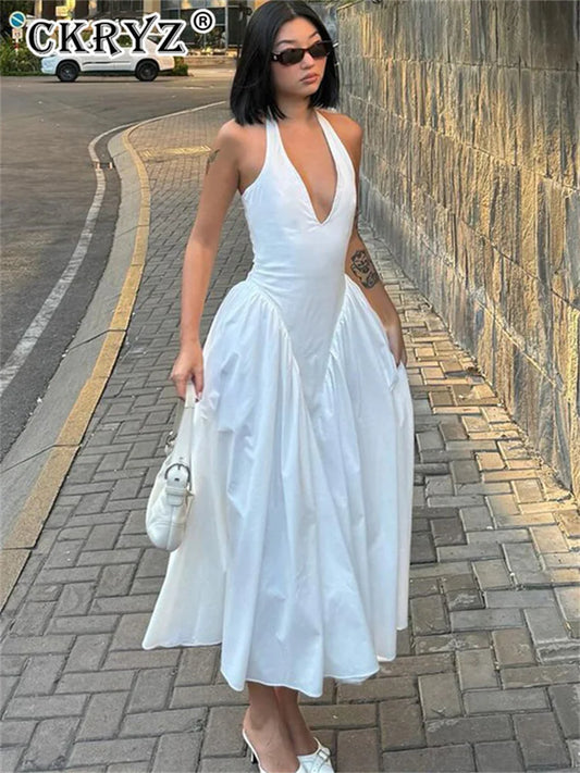 Elegant V-Neck Backless Maxi Dress for Women