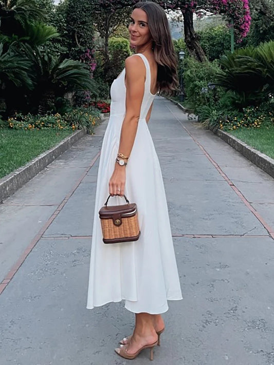 Julissa MO Sexy Square Collar Maxi Dress with Spaghetti Straps