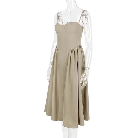 Elegant Backless Spaghetti Strap Midi Dress for Women