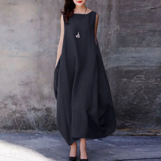 ZANZEA Oversized Cotton Maxi Dress for Women - Casual Sleeveless Summer Style