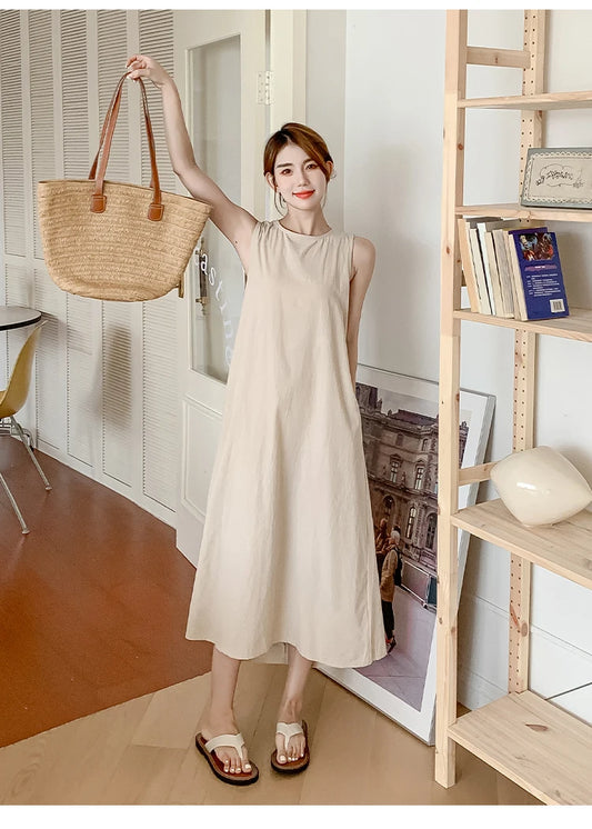 NYFS 2025 Summer Loose Cotton A-Line Backless Dress for Women (L-4XL)