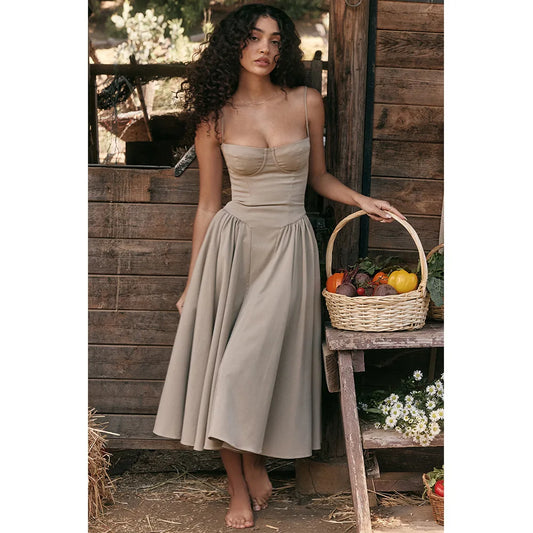 Elegant Backless Spaghetti Strap Midi Dress for Women