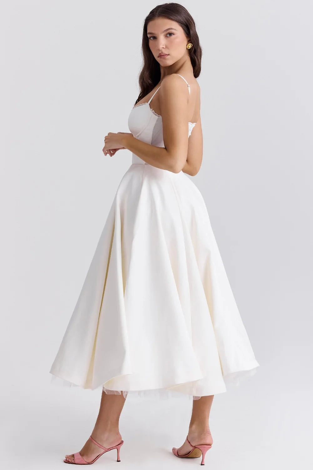 Suninheart Summer Spaghetti Strap Midi Dress with Elegant Fit and Flare Design