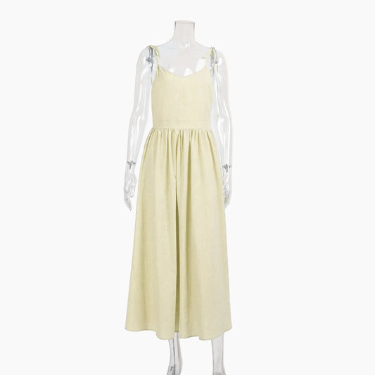 Bornladies Vintage A-line Cotton V-neck Sling Dress
